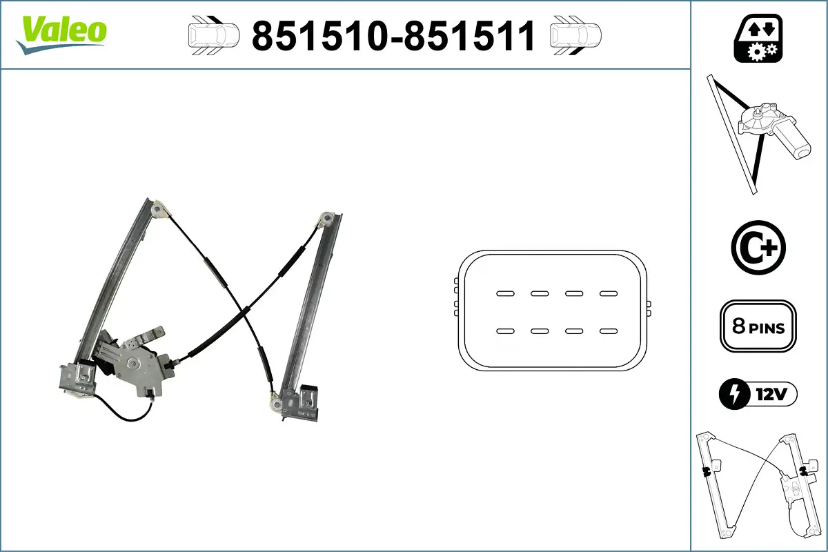 Fensterheber 12 V vorne rechts VALEO 851511