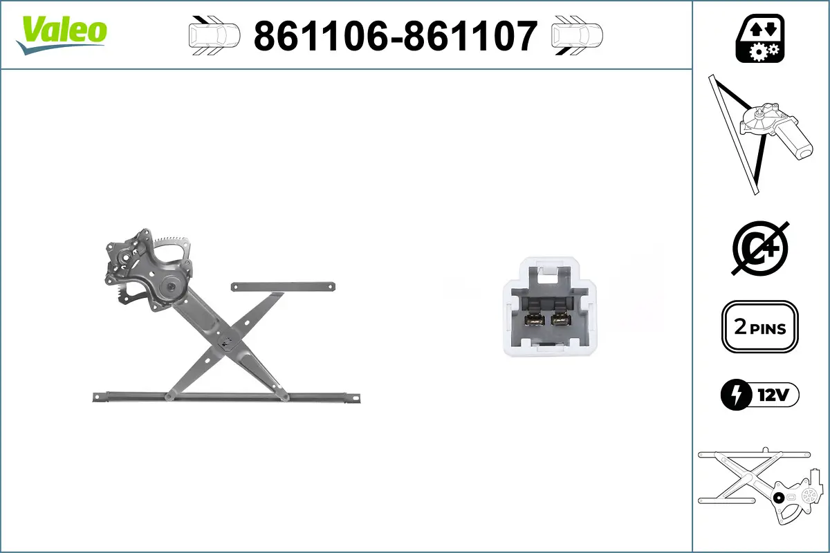 Fensterheber 12 V hinten rechts VALEO 861107