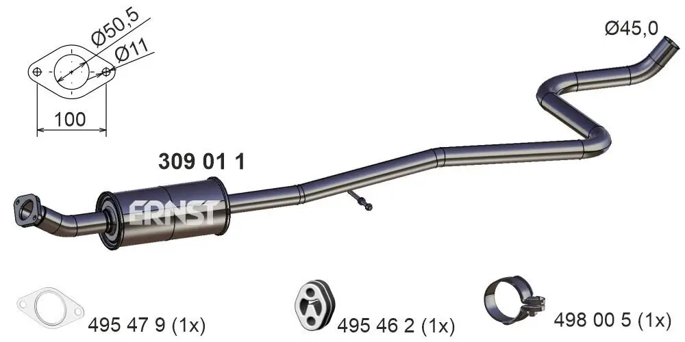 Mittelschalldämpfer ERNST 309011