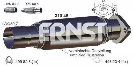 Reparaturrohr, Katalysator ERNST 310451 Bild Reparaturrohr, Katalysator ERNST 310451