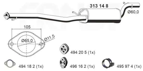 Mittelschalldämpfer ERNST 313148 Bild Mittelschalldämpfer ERNST 313148