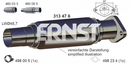 Reparaturrohr, Katalysator ERNST 313476 Bild Reparaturrohr, Katalysator ERNST 313476