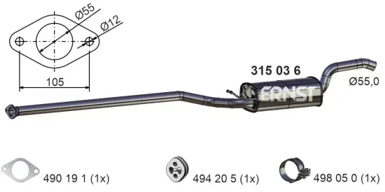 Mittelschalldämpfer ERNST 315036 Bild Mittelschalldämpfer ERNST 315036