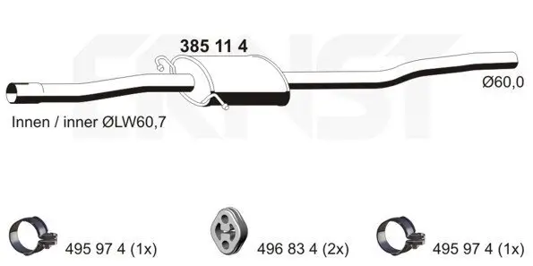 Mittelschalldämpfer ERNST 385114