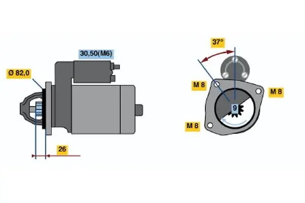 Starter 12 V 2,5 kW BOSCH 0 001 109 302 Bild Starter 12 V 2,5 kW BOSCH 0 001 109 302