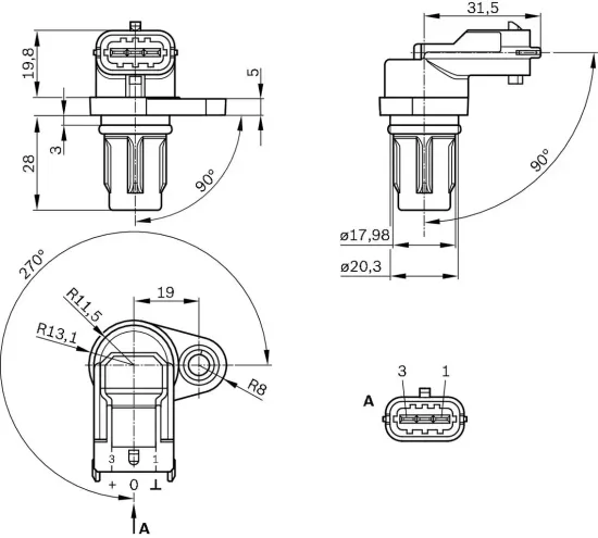 Sensor, Nockenwellenposition BOSCH 0 232 103 097 Bild Sensor, Nockenwellenposition BOSCH 0 232 103 097