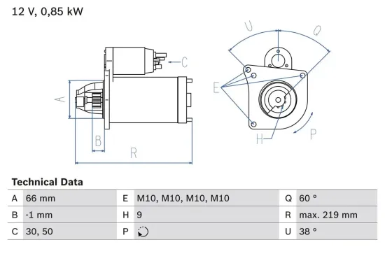 Starter 12 V 0,85 kW BOSCH 0 986 010 310 Bild Starter 12 V 0,85 kW BOSCH 0 986 010 310