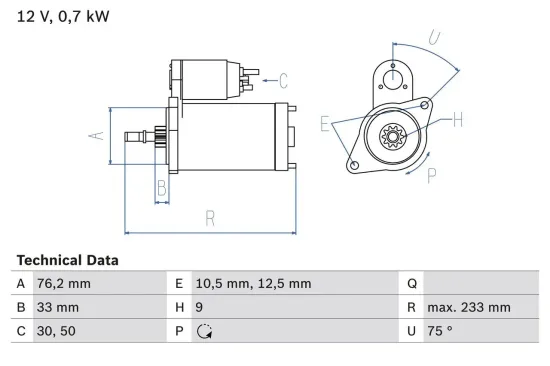 Starter 12 V 0,7 kW BOSCH 0 986 010 530 Bild Starter 12 V 0,7 kW BOSCH 0 986 010 530