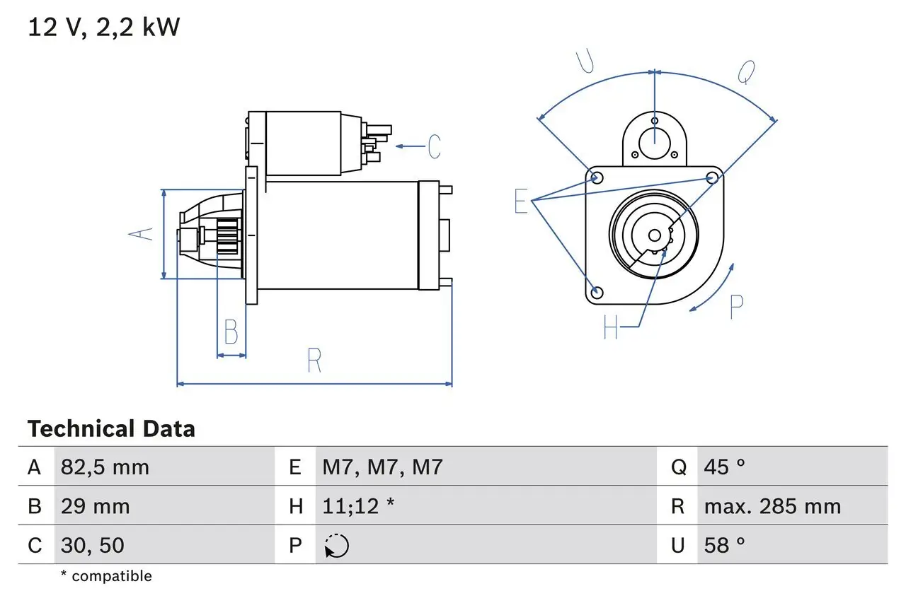 Starter 12 V 2,2 kW BOSCH 0 986 010 600