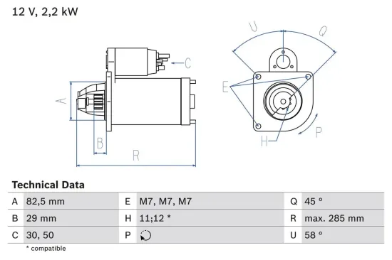 Starter 12 V 2,2 kW BOSCH 0 986 010 600 Bild Starter 12 V 2,2 kW BOSCH 0 986 010 600