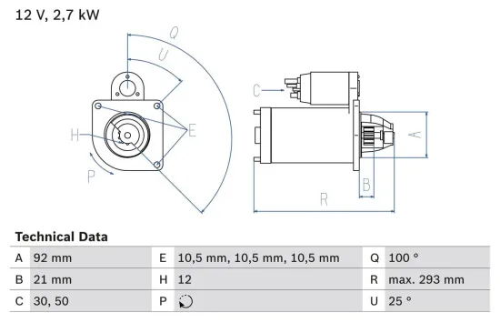 Starter 12 V 2,7 kW BOSCH 0 986 010 950 Bild Starter 12 V 2,7 kW BOSCH 0 986 010 950