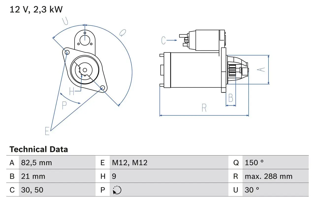 Starter 12 V 2,3 kW BOSCH 0 986 011 150