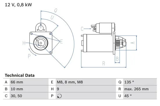 Starter 12 V 0,8 kW BOSCH 0 986 011 830 Bild Starter 12 V 0,8 kW BOSCH 0 986 011 830