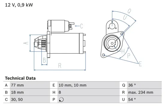 Starter 12 V 0,9 kW BOSCH 0 986 012 301 Bild Starter 12 V 0,9 kW BOSCH 0 986 012 301