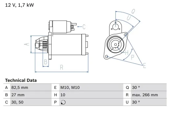 Starter 12 V 1,7 kW BOSCH 0 986 013 150 Bild Starter 12 V 1,7 kW BOSCH 0 986 013 150