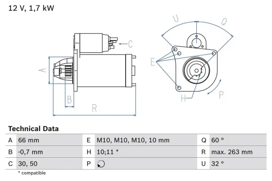 Starter 12 V 1,7 kW BOSCH 0 986 013 200 Bild Starter 12 V 1,7 kW BOSCH 0 986 013 200