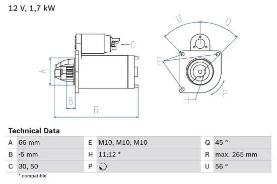 Starter 12 V 1,7 kW BOSCH 0 986 013 240 Bild Starter 12 V 1,7 kW BOSCH 0 986 013 240