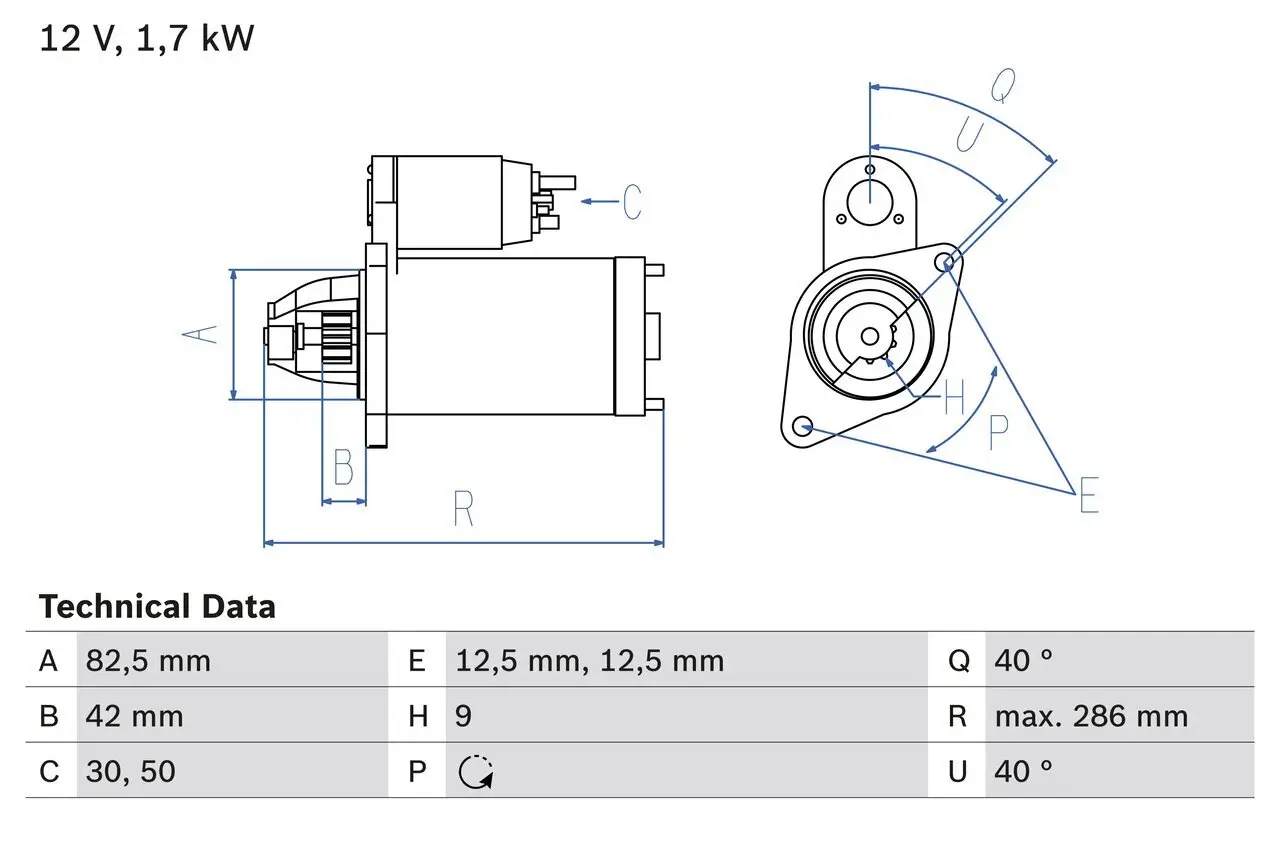 Starter 12 V 1,7 kW BOSCH 0 986 013 350