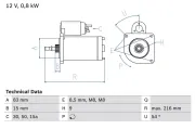 Starter 12 V 0,8 kW BOSCH 0 986 013 590