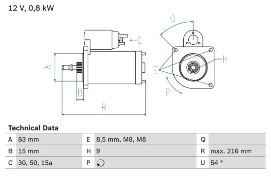 Starter 12 V 0,8 kW BOSCH 0 986 013 590 Bild Starter 12 V 0,8 kW BOSCH 0 986 013 590