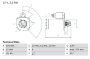 Starter 12 V 2,2 kW BOSCH 0 986 013 650