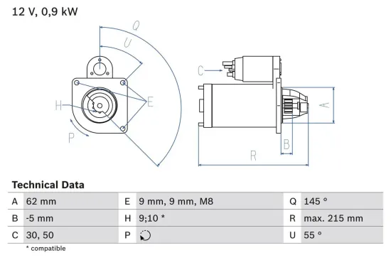 Starter 12 V 0,9 kW BOSCH 0 986 013 850 Bild Starter 12 V 0,9 kW BOSCH 0 986 013 850