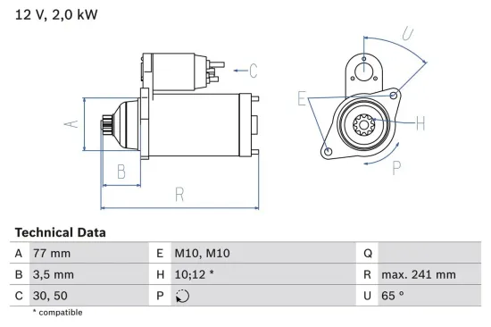 Starter 12 V 2 kW BOSCH 0 986 014 141 Bild Starter 12 V 2 kW BOSCH 0 986 014 141