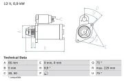 Starter 12 V 0,9 kW BOSCH 0 986 014 350