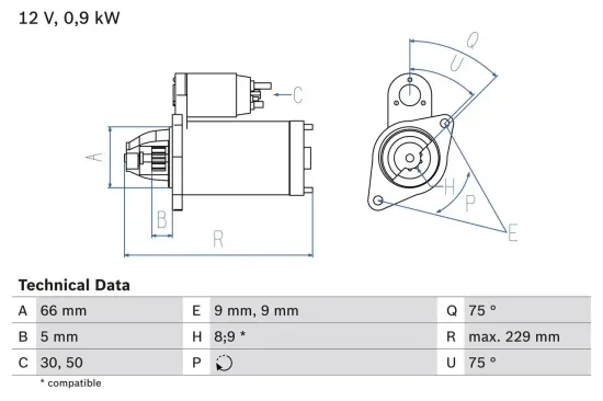 Starter 12 V 0,9 kW BOSCH 0 986 014 350 Bild Starter 12 V 0,9 kW BOSCH 0 986 014 350