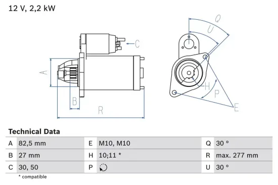 Starter 12 V 2,2 kW BOSCH 0 986 014 660 Bild Starter 12 V 2,2 kW BOSCH 0 986 014 660