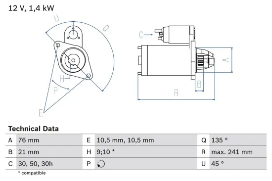 Starter 12 V 1,4 kW BOSCH 0 986 014 840 Bild Starter 12 V 1,4 kW BOSCH 0 986 014 840