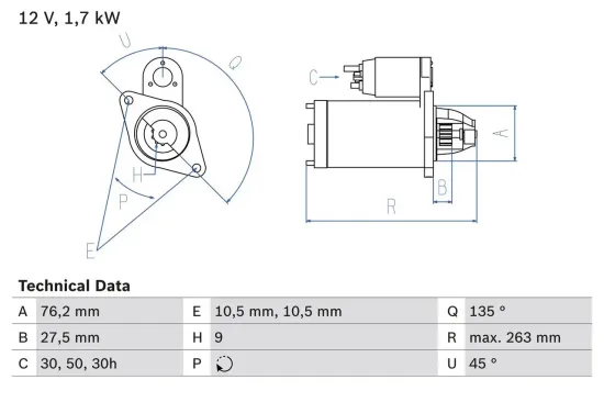 Starter 12 V 1,7 kW BOSCH 0 986 014 890 Bild Starter 12 V 1,7 kW BOSCH 0 986 014 890