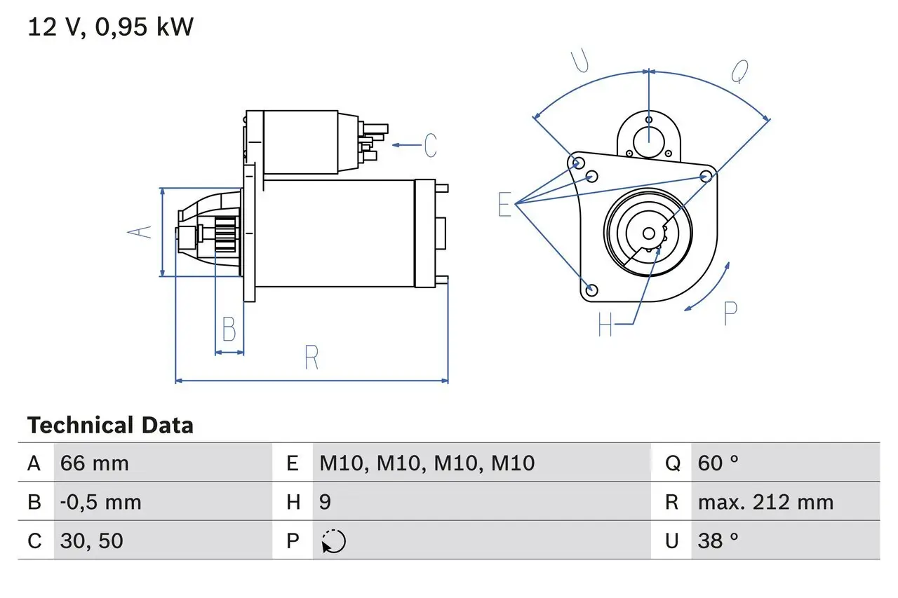 Starter 12 V 0,95 kW BOSCH 0 986 015 010