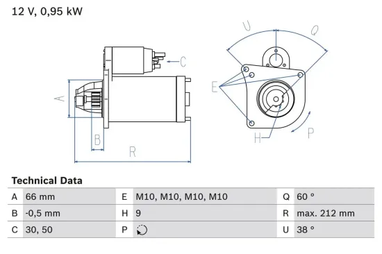 Starter 12 V 0,95 kW BOSCH 0 986 015 010 Bild Starter 12 V 0,95 kW BOSCH 0 986 015 010