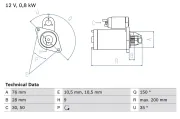 Starter 12 V 0,8 kW BOSCH 0 986 015 701