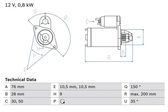 Starter 12 V 0,8 kW BOSCH 0 986 015 701 Bild Starter 12 V 0,8 kW BOSCH 0 986 015 701