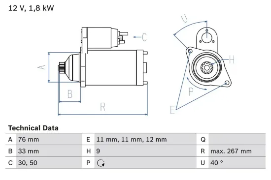 Starter 12 V 1,8 kW BOSCH 0 986 015 970 Bild Starter 12 V 1,8 kW BOSCH 0 986 015 970