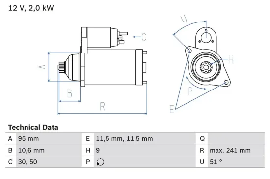 Starter 12 V 2 kW BOSCH 0 986 016 031 Bild Starter 12 V 2 kW BOSCH 0 986 016 031