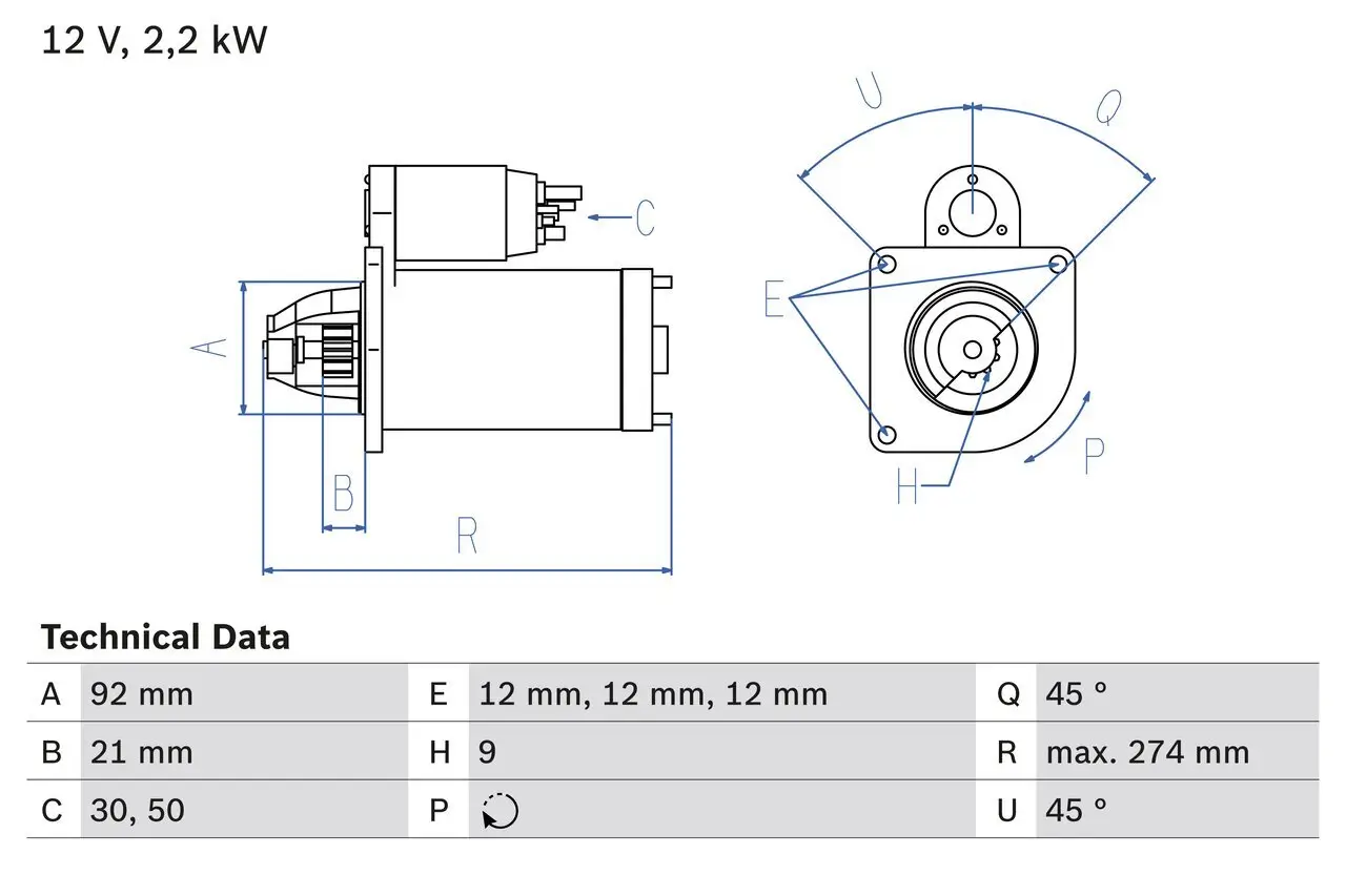 Starter 12 V 2,2 kW BOSCH 0 986 016 210