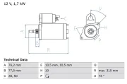 Starter 12 V 1,7 kW BOSCH 0 986 016 250