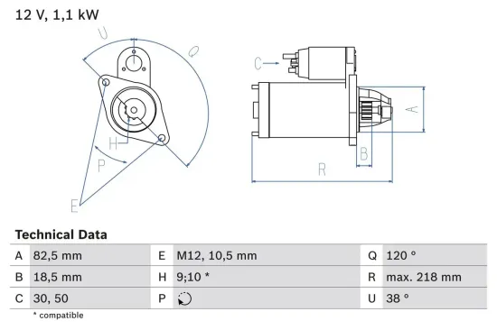 Starter 12 V 1,1 kW BOSCH 0 986 016 280 Bild Starter 12 V 1,1 kW BOSCH 0 986 016 280