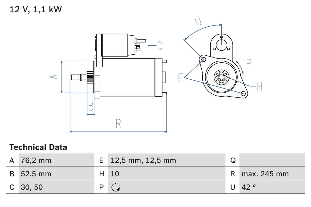 Starter 12 V 1,1 kW BOSCH 0 986 016 300