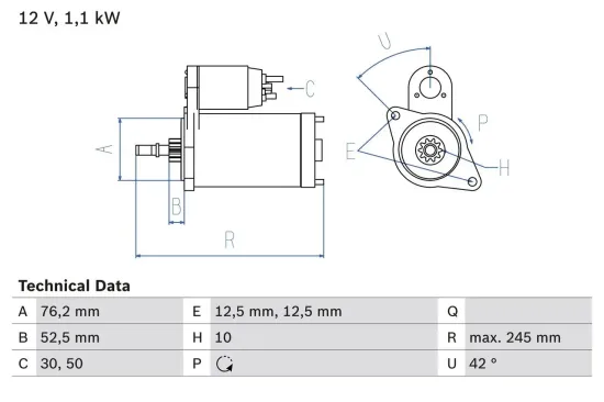 Starter 12 V 1,1 kW BOSCH 0 986 016 300 Bild Starter 12 V 1,1 kW BOSCH 0 986 016 300