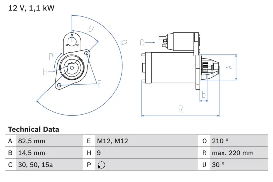 Starter 12 V 1,1 kW BOSCH 0 986 016 330 Bild Starter 12 V 1,1 kW BOSCH 0 986 016 330