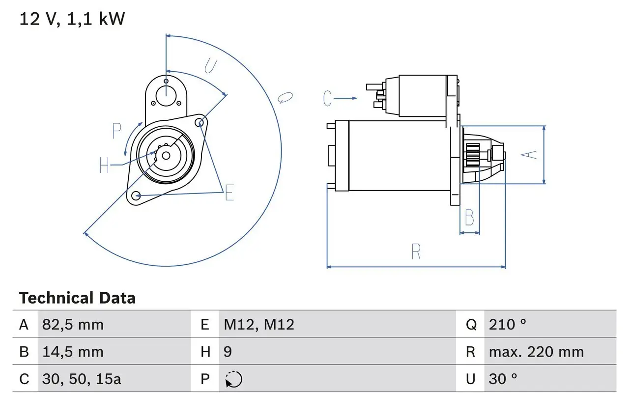 Starter 12 V 1,1 kW BOSCH 0 986 016 330