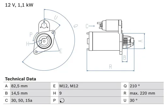 Starter 12 V 1,1 kW BOSCH 0 986 016 330 Bild Starter 12 V 1,1 kW BOSCH 0 986 016 330