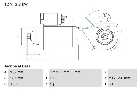 Starter 12 V 2,2 kW BOSCH 0 986 016 340 Bild Starter 12 V 2,2 kW BOSCH 0 986 016 340