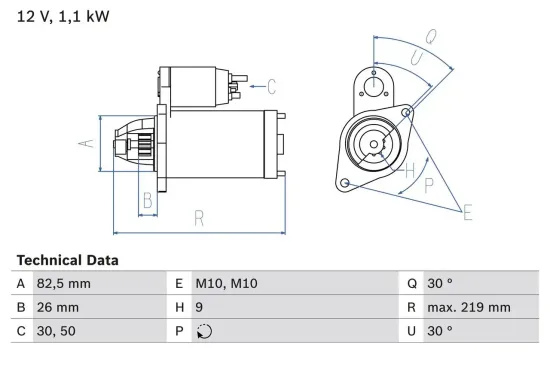 Starter 12 V 1,1 kW BOSCH 0 986 016 380 Bild Starter 12 V 1,1 kW BOSCH 0 986 016 380