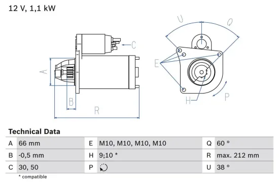 Starter 12 V 1,1 kW BOSCH 0 986 016 400 Bild Starter 12 V 1,1 kW BOSCH 0 986 016 400