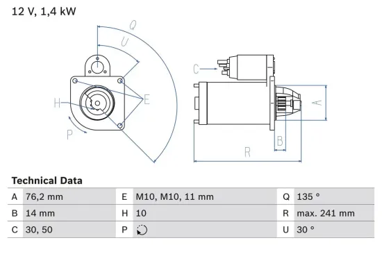 Starter 12 V 1,4 kW BOSCH 0 986 016 470 Bild Starter 12 V 1,4 kW BOSCH 0 986 016 470